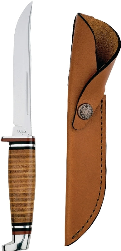 Case 381 Utility Knife with Leather Sheath, 5 in L Blade, Stainless Steel Blade, Brown/Tan Handle
