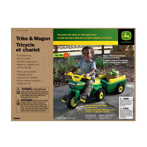 John Deere Toys 46088 Ride-On Trike with Cart, 18 months and Up, Plastic, Internal Light and Music