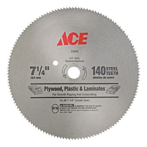 Ace 7-1/4 in. Dia. 140 teeth Steel Circular Saw Blade For Fine Tooth Finish