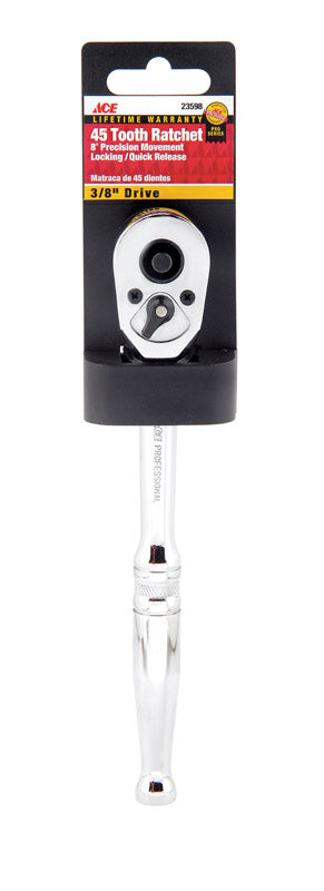 Ace Locking 3/8 in. Drive Chrome 8 in. Quick Release Ratchet