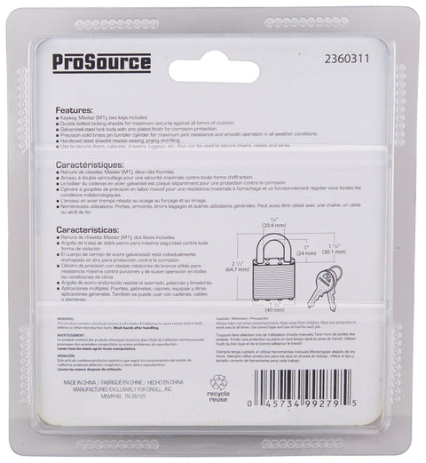ProSource HD00012-D-3L Padlock Set, Standard Shackle, 1/4 in Dia Shackle, 1-1/4 in H Shackle, Steel Shackle, Steel Body