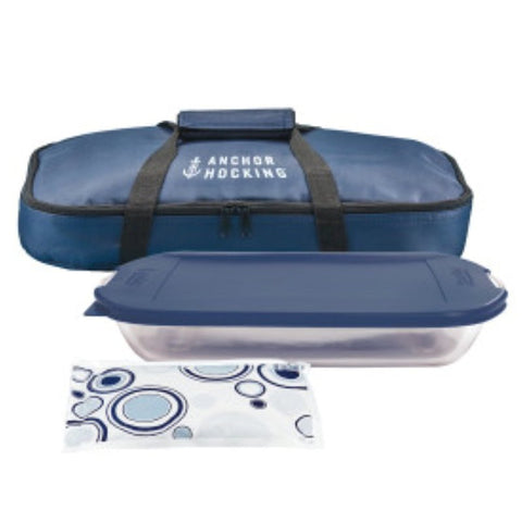 Anchor Hocking 13228L20 Embrace Tote Set, Glass, Clear/Navy