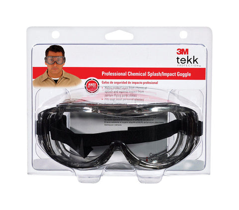3M Tekk Chemical splash Safety Glasses Antifog Clear Lens Silver Frame Clamshell