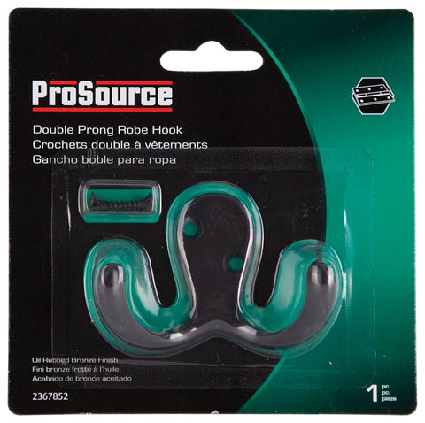 ProSource 23263ORBB3L-PS Coat and Hat Hook, 22 lb, 2-Hook, 7/8 in Opening, Zinc, Oil-Rubbed Bronze