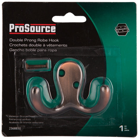 ProSource 23263VCB3L-PS Coat and Hat Hook, 22 lb, 2-Hook, 7/8 in Opening, Zinc, Venetian Bronze