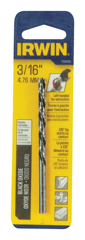 Irwin Black Oxide Round Shank 3/16 in. Dia. Left Hand Drill Bit 1 pc.