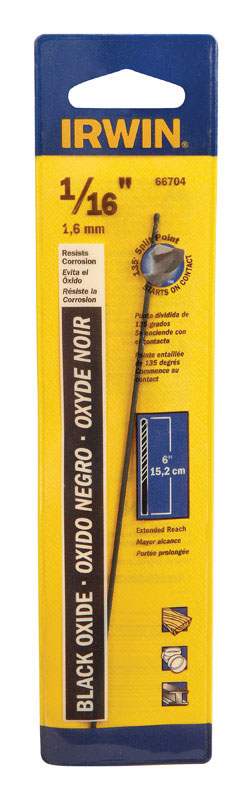 Irwin Aircraft Extension 1/16 in. Dia. x 6 in. L Black Oxide Split Point Drill Bit
