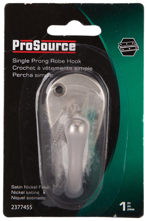 ProSource H63SN-PS Coat and Hat Hook, 22 lb, 1-Hook, 1-1/8 in Opening, Zinc, Satin Nickel