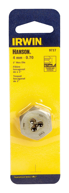 Irwin Hanson High Carbon Steel 4mm-0.70 Metric Hexagon Die 1 pc.
