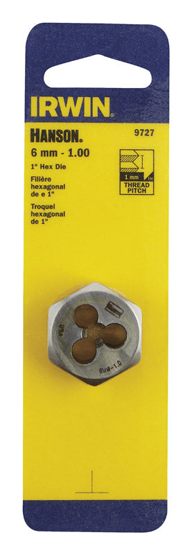 Irwin Hanson High Carbon Steel 6mm-1.00 Metric Hexagon Die 1 pc.
