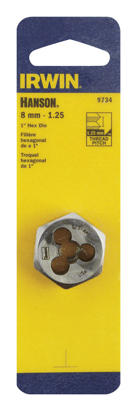 Irwin Hanson High Carbon Steel 8mm-1.25 Metric Hexagon Die 1