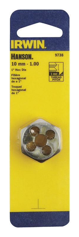 Irwin Hanson High Carbon Steel 10mm-1.00 Metric Hexagon Die 1