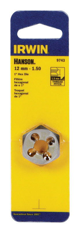 Irwin Hanson High Carbon Steel 12mm-1.50 Metric Hexagon Die 1