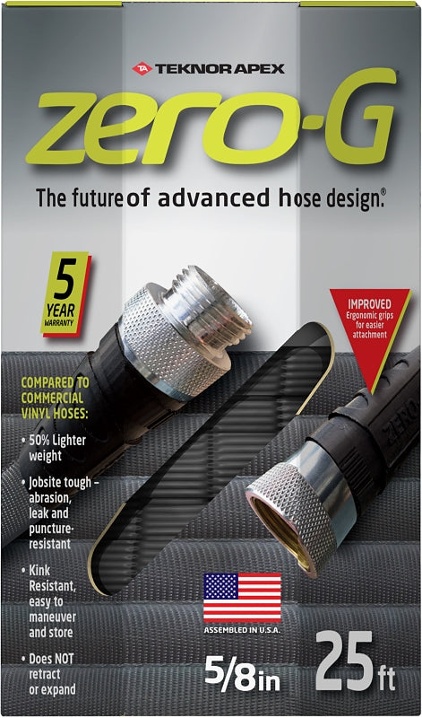 Apex Zero-G 4001-25 Garden Hose, 5/8 in, 25 ft L, Coupling, Fiber, Gray