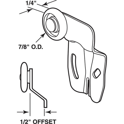 Prime-Line N 6505 Roller Assembly, 7/8 in Dia Roller, 1/4 in W Roller, Steel, Brown, 1-Roller, 60 lb, Side Mounting
