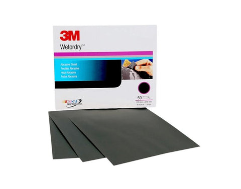 3M Wetrodry Series 02033 Abrasive Sheet, 11 in L, 9 in W, 1200 Grit, Fine, Silicon Carbide Abrasive, Pack of 50