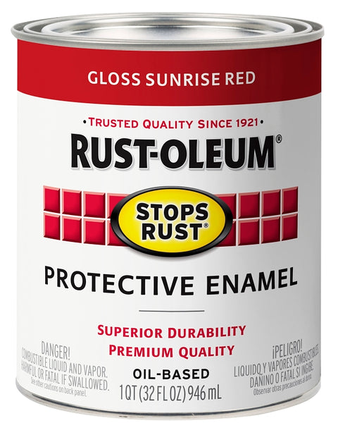 Rust-Oleum 353581 Rust Preventative Paint, Oil Base, Gloss Sheen, Sunrise Red, 1 qt, 80 to 175 sq-ft Coverage Area, Pack of 2