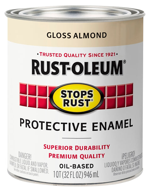 Rust-Oleum 353574 Rust Preventative Paint, Oil Base, Gloss Sheen, Almond, 1 qt, 80 to 175 sq-ft Coverage Area, Pack of 2