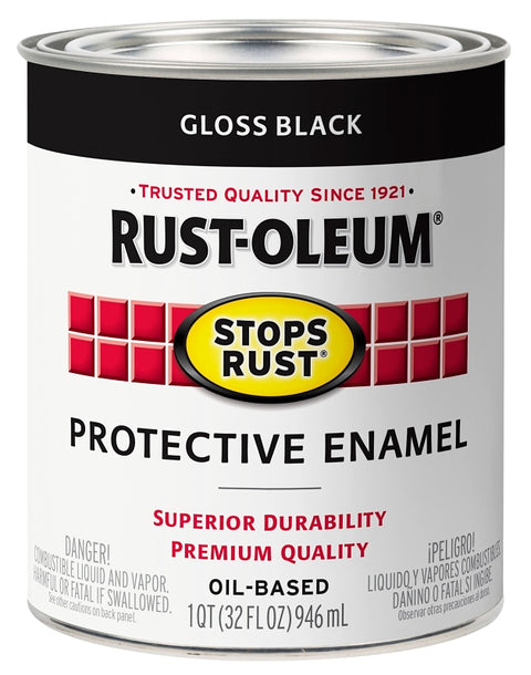 Rust-Oleum 353575 Rust Preventative Paint, Oil Base, Gloss Sheen, Black, 1 qt, 80 to 175 sq-ft Coverage Area, Pack of 2