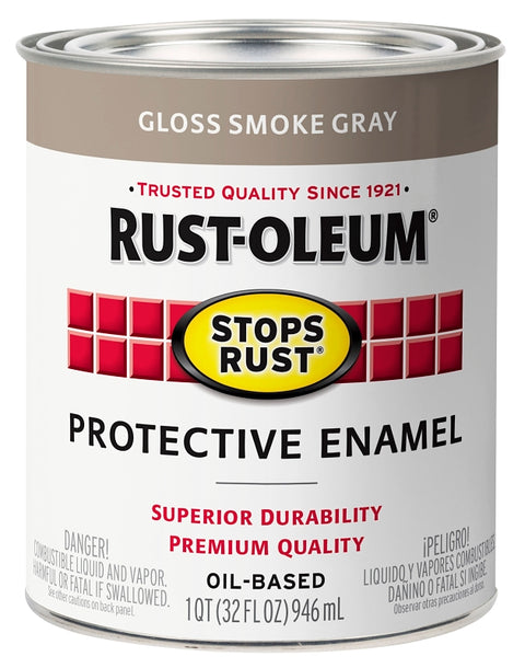 Rust-Oleum 353579 Rust Preventative Paint, Oil Base, Gloss Sheen, Smoke Gray, 1 qt, 80 to 175 sq-ft Coverage Area, Pack of 2