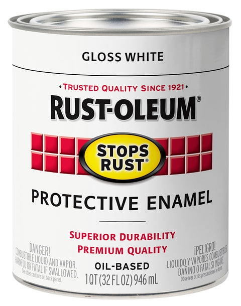 Rust-Oleum 353582 Rust Preventative Paint, Oil Base, Gloss Sheen, White, 1 qt, 80 to 175 sq-ft Coverage Area, Pack of 2