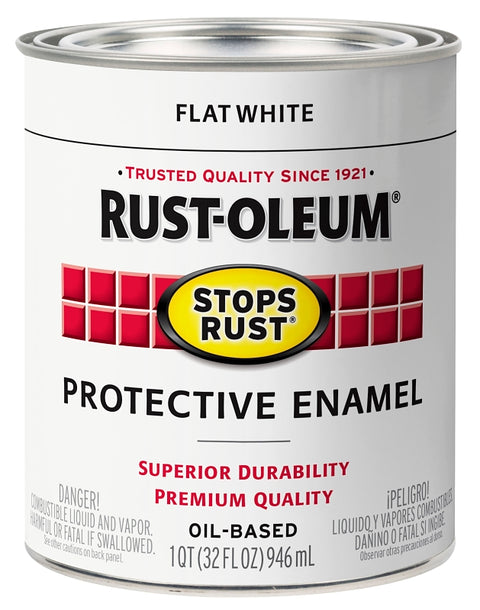 Rust-Oleum 353588 Rust Preventative Paint, Oil Base, Flat Sheen, White, 1 qt, 80 to 175 sq-ft Coverage Area, Pack of 2