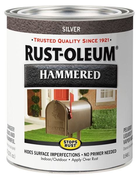 Rust-Oleum 352844 Rust Preventative Paint, Oil Base, Hammered Sheen, Silver, 1 qt, 85 sq-ft Coverage Area, Pack of 2