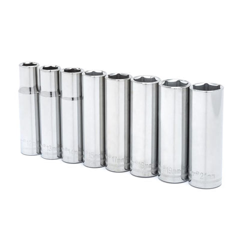 Crescent 1/2 in. X 1/2 in. drive Metric 6 Point Deep Well Socket Set 8 pc