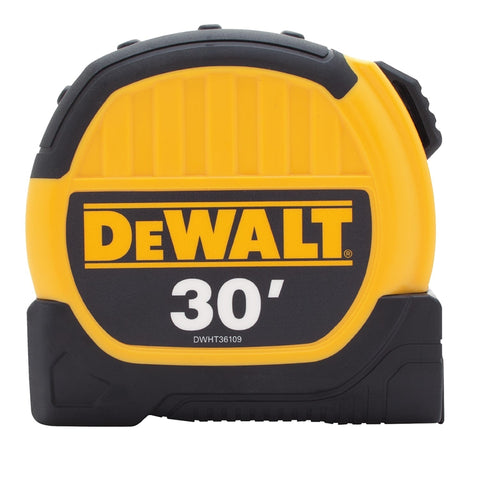 DeWALT DWHT36109 Tape Measure, 30 ft L x 1-1/8 in W Blade, Steel Blade, Black/Yellow