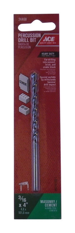Ace Steel Straight Shank 3/16 in. Dia. x 4 in. L Percussion Drill Bit 1 pc.