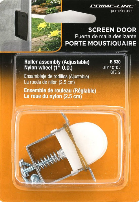 Prime-Line B 530 Adjustable Roller Assembly, Bottom Mounting, 1 in Dia Roller, 1/4 in W Roller, Polyethylene Roller