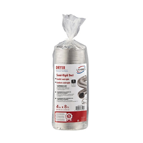 Lambro 3120UL Semi-Rigid Transition Duct Kit, 4 in, 8 ft L, Aluminum