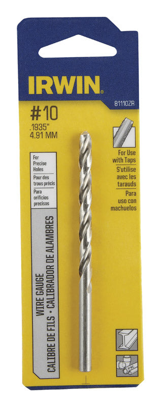 Irwin High Speed Steel Straight Shank No. 10 in. Dia. x 3-5/8 in. L Wire Gauge Bit 1 pc.