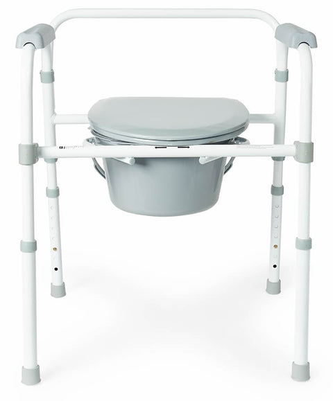 Medline G1-200RX1 3-in-1 Bedside Folding Commode, 14-1/2 in W Seat, White