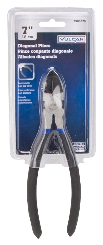 Vulcan JL-NP015 Diagonal Cutting Plier, 7 in OAL, 1.2 mm Cutting Capacity, 1 in Jaw Opening, Black/Blue Handle