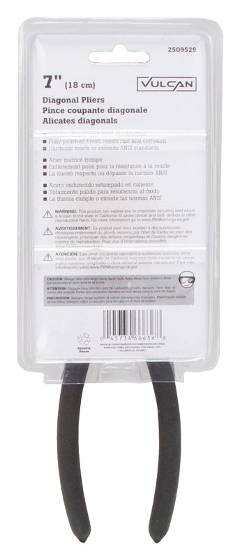 Vulcan JL-NP015 Diagonal Cutting Plier, 7 in OAL, 1.2 mm Cutting Capacity, 1 in Jaw Opening, Black/Blue Handle