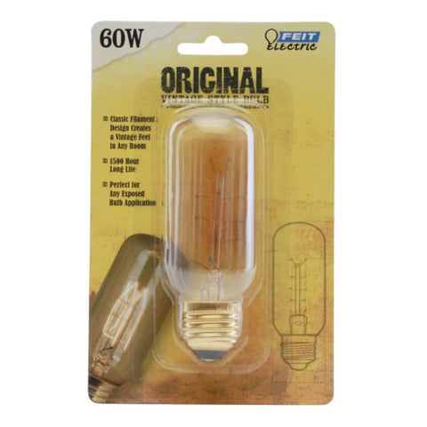 Feit Electric BP60T12/RP Incandescent Bulb, 60 W, T12 Lamp, E26 Medium Lamp Base, 150 Lumens, 2200 K Color Temp