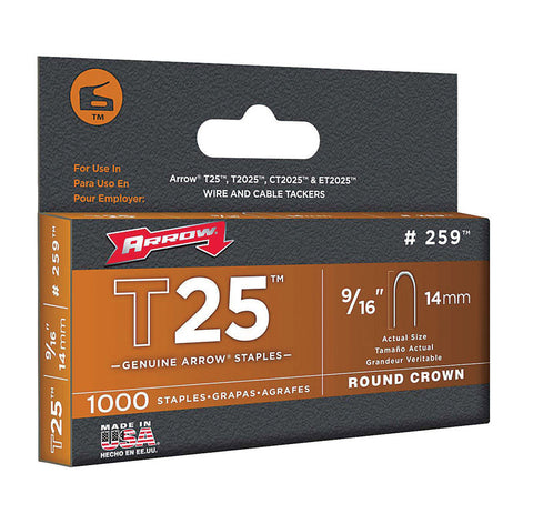 Arrow T25 Round Crown Staples Gray 9/16 in. L