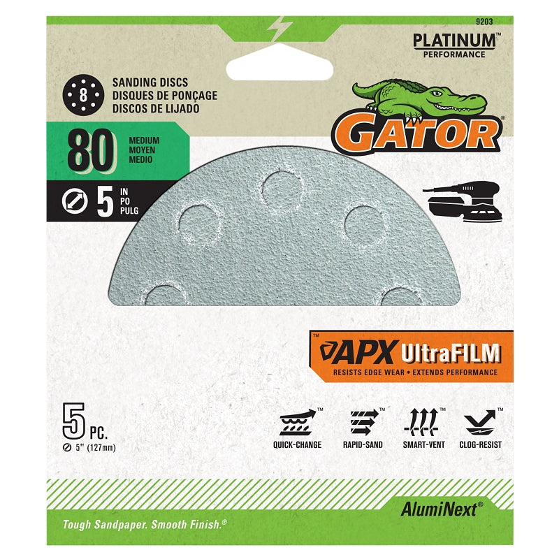 Gator 9203 Sanding Disc, 5 in Dia, 80 Grit, Medium, Alumina Ceramic Ab ...