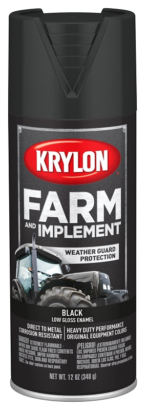 Krylon K01935007 Farm Equipment Spray, Low Gloss, Black, 12 oz, Pack of 6