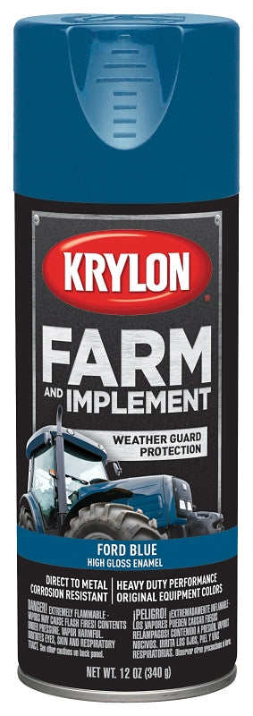 Krylon K01936000 Farm Equipment Spray, High-Gloss, Ford Blue, 12 oz, Pack of 6