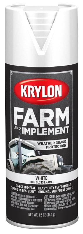 Krylon K01937007 Farm Equipment Spray, Gloss, White, 12 oz, Pack of 6