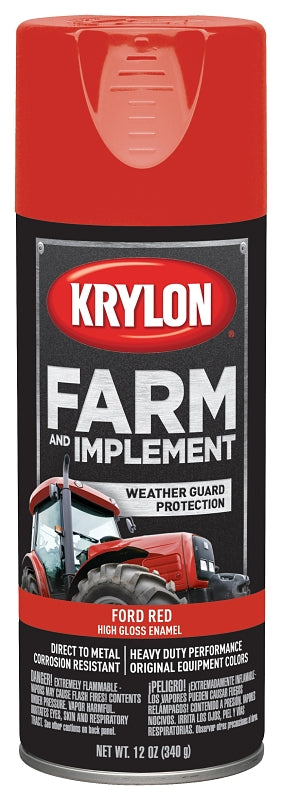 Krylon K01941000 Farm Equipment Spray, High-Gloss, Ford Red, 12 oz, Pack of 6