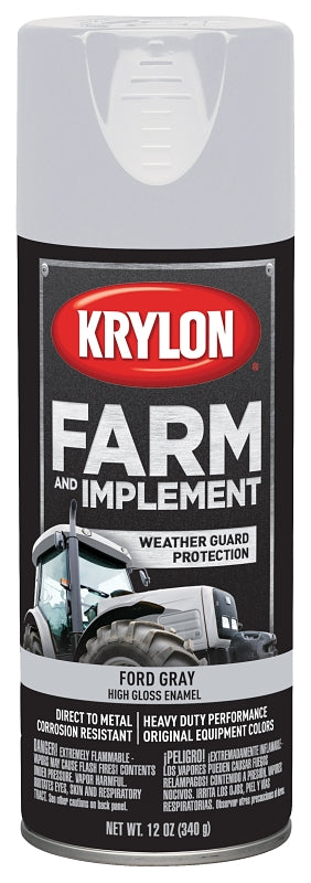 Krylon K01942000 Farm Equipment Spray, High-Gloss, Ford Gray, 12 oz, Pack of 6