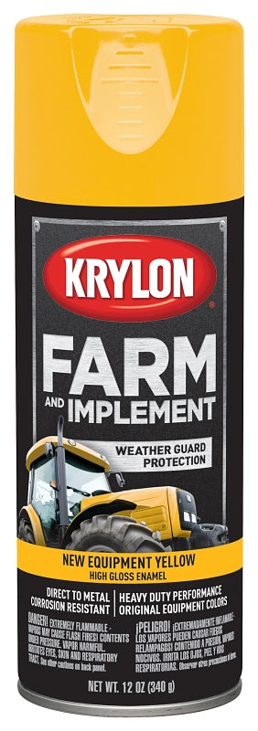 Krylon K01944000 Farm Equipment Spray, 12 oz, 20 sq-ft Coverage Area, Oil Base, High-Gloss, Old Equipment CAT Yellow, Pack of 6