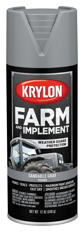 Krylon K01950007 Farm and Implement Primer, Sandable Gray Primer, 12 oz, Pack of 6