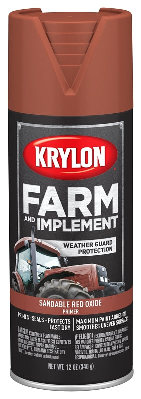 Krylon K01951007 Farm and Implement Primer, Sandable Red Oxide Primer, 12 oz, Pack of 6