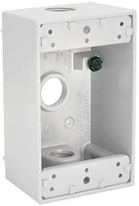 Hubbell 5320-1 Weatherproof Box, 3-Outlet, 1-Gang, Aluminum, White, Powder-Coated