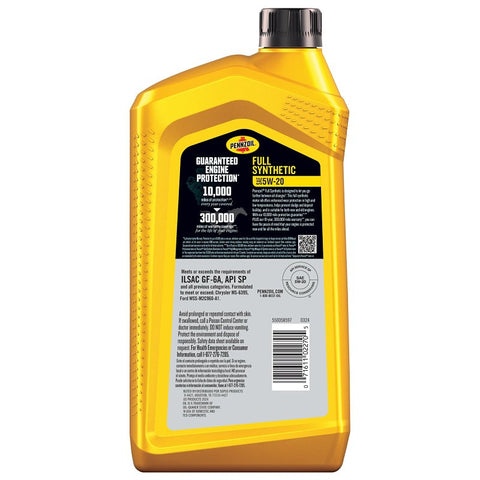 Pennzoil 550058597 Synthetic Motor Oil, 5W-20, 1 qt