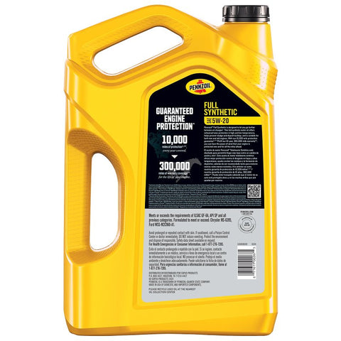 Pennzoil 550058599 Full Synthetic Motor Oil, 5W-20, 5 qt Bottle